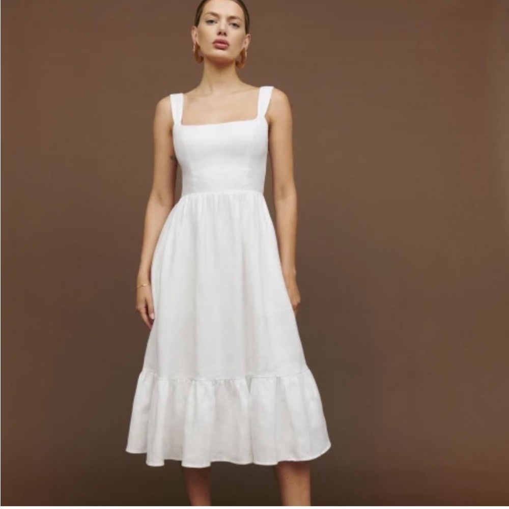 Reformation Bucatini Linen Dress in White